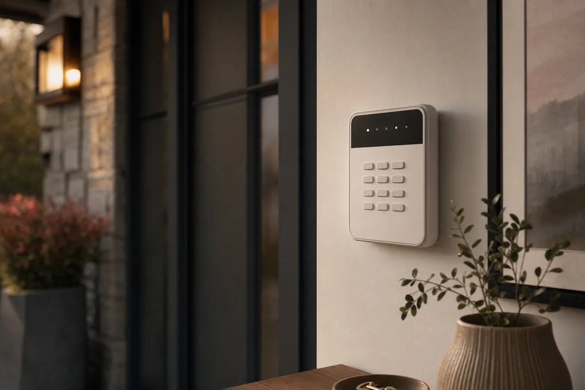 Clavier de système d'alarme monté au mur d'une entrée