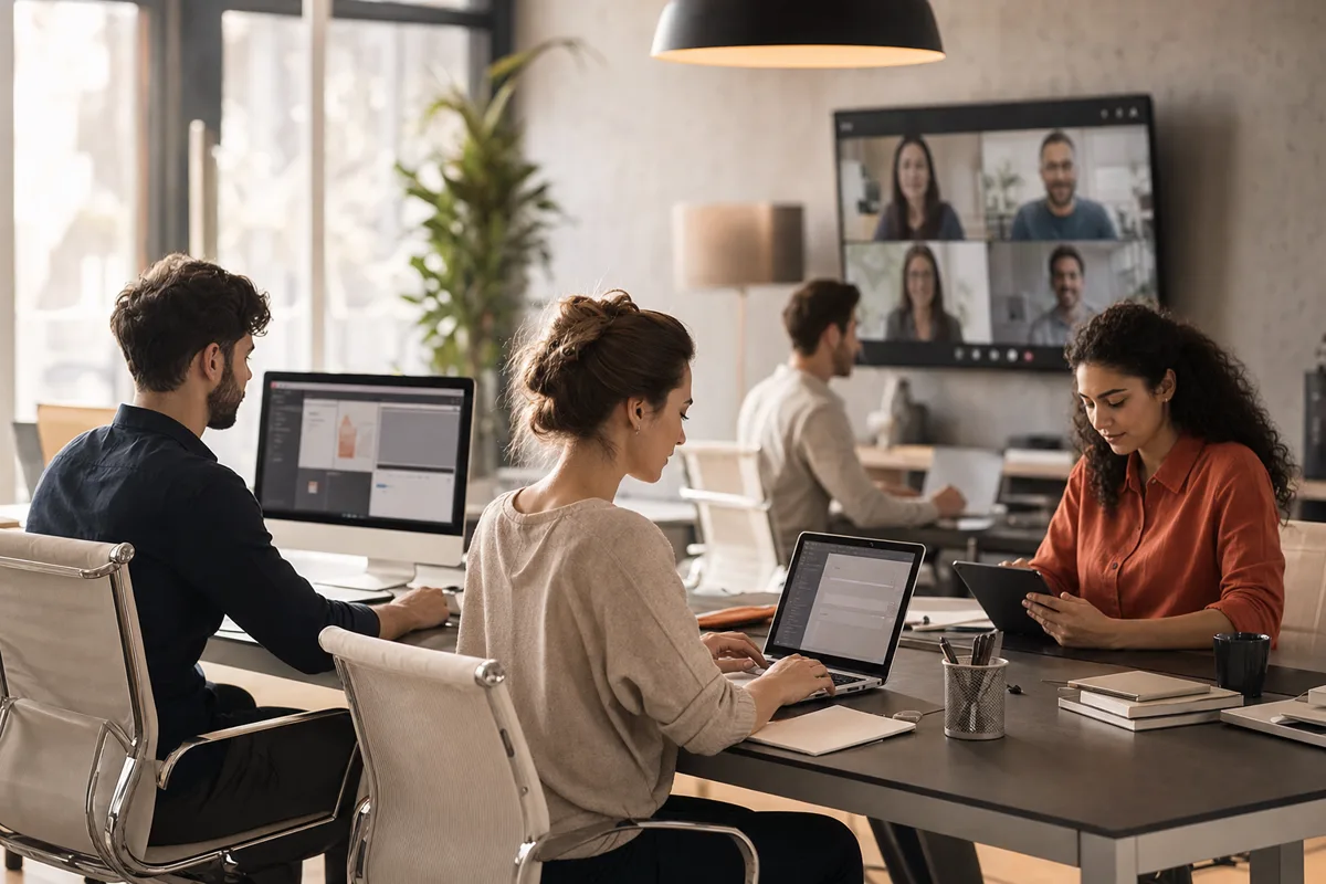 Équipe de PME productive grâce à l'Internet haut débit d'affaires